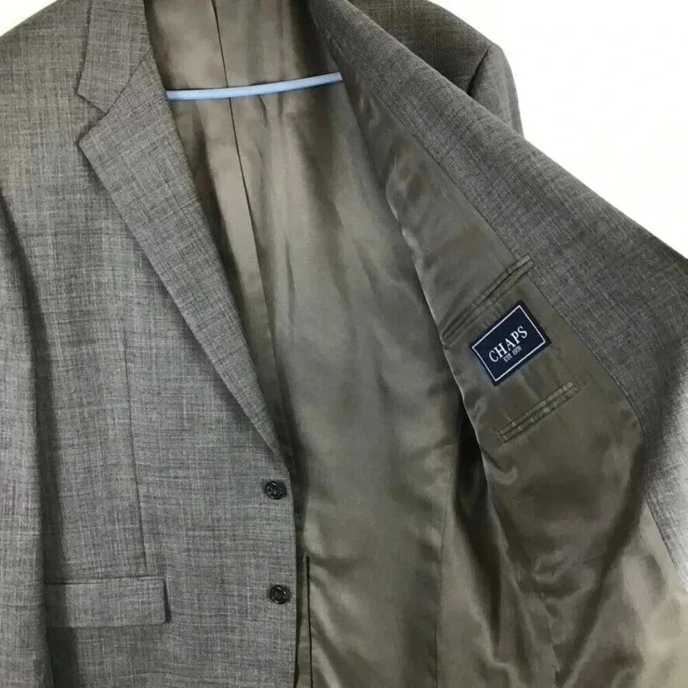 Men's Chaps Sport Coat Jacket Blazer 44L Long 100% Wool Heathered Gray Vented - Picture 4 of 10